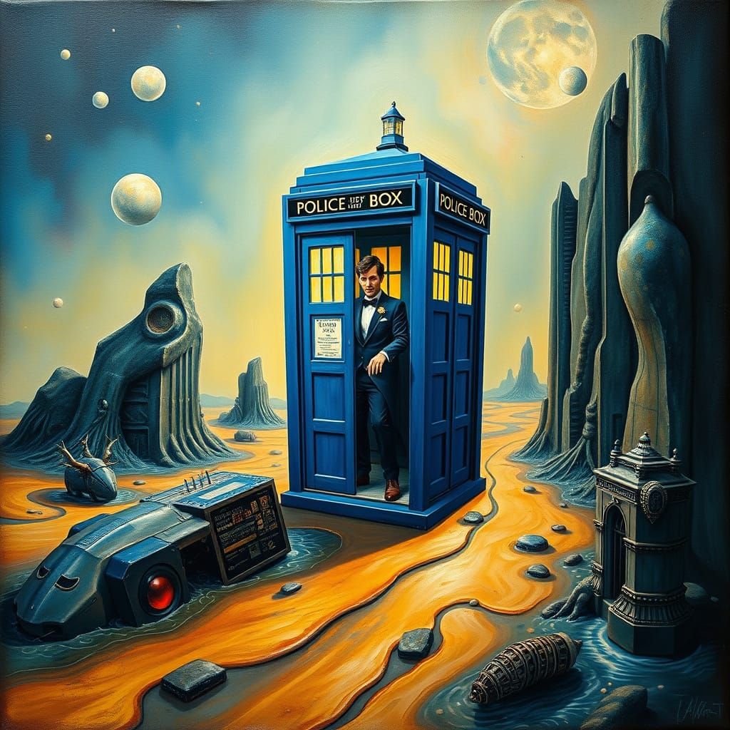 Surreal Time Traveler in Dreamlike Landscape