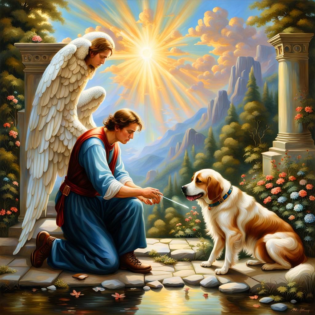 Archangel Raphael Comforts Grieving Man: Modern Art