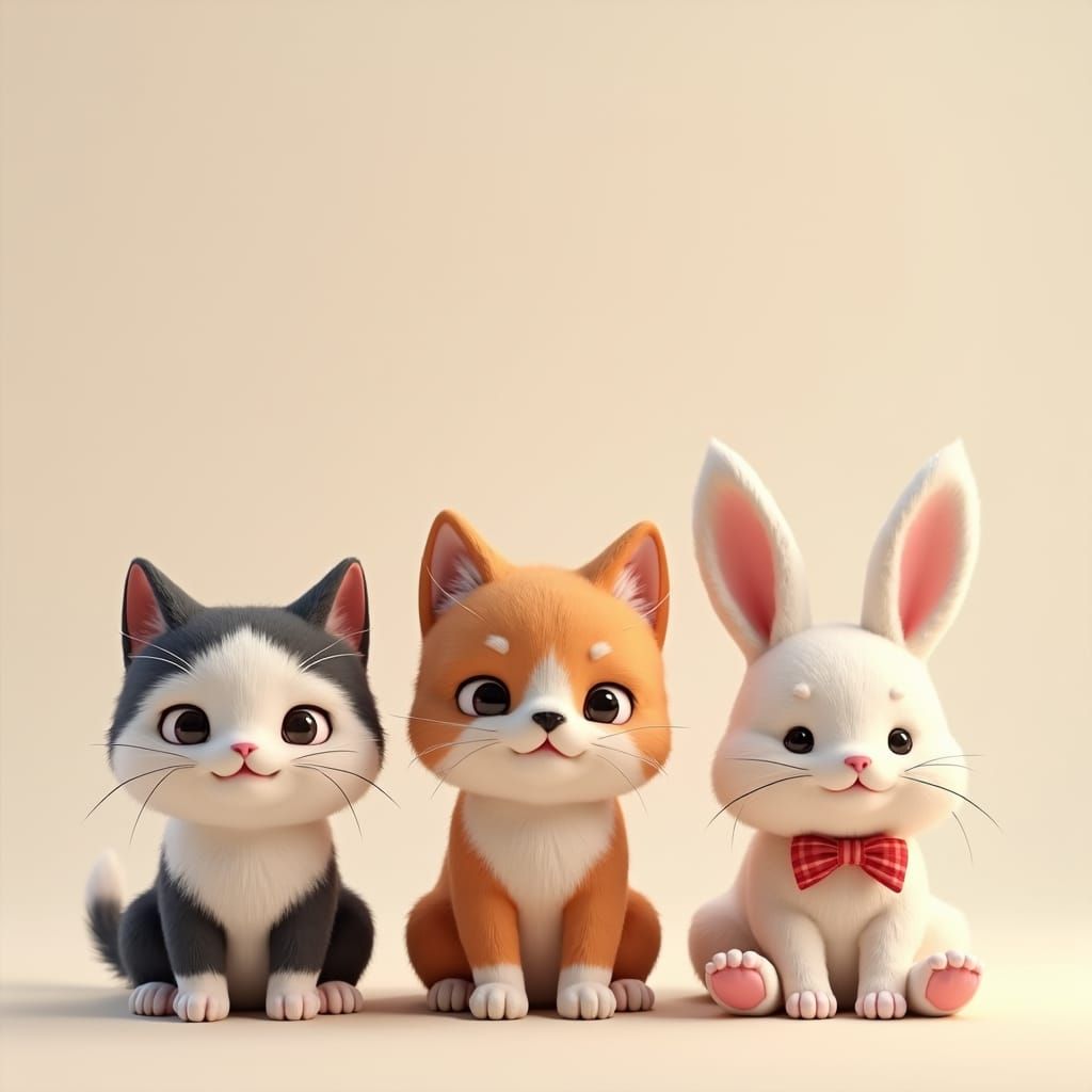 Cat, Dog, and Rabbit Trio in Anime Style