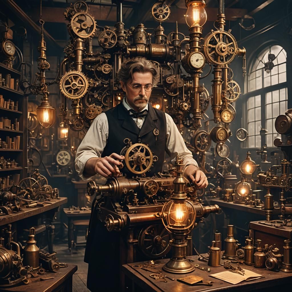 Victorian Watchmaker's Steampunk Workshop in Dark Academia S...
