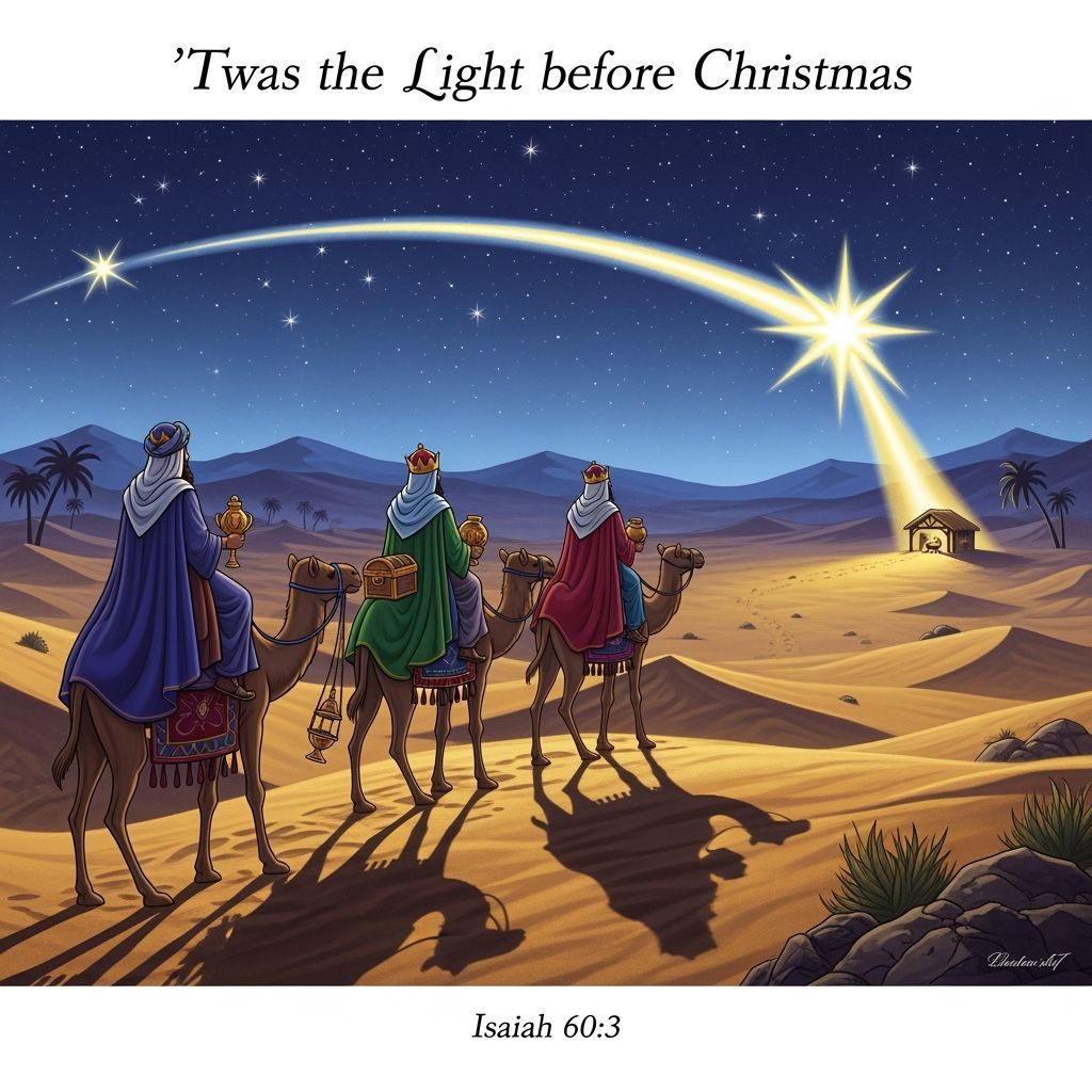 Three Kings Journey Following Star to Nativity Panorama
