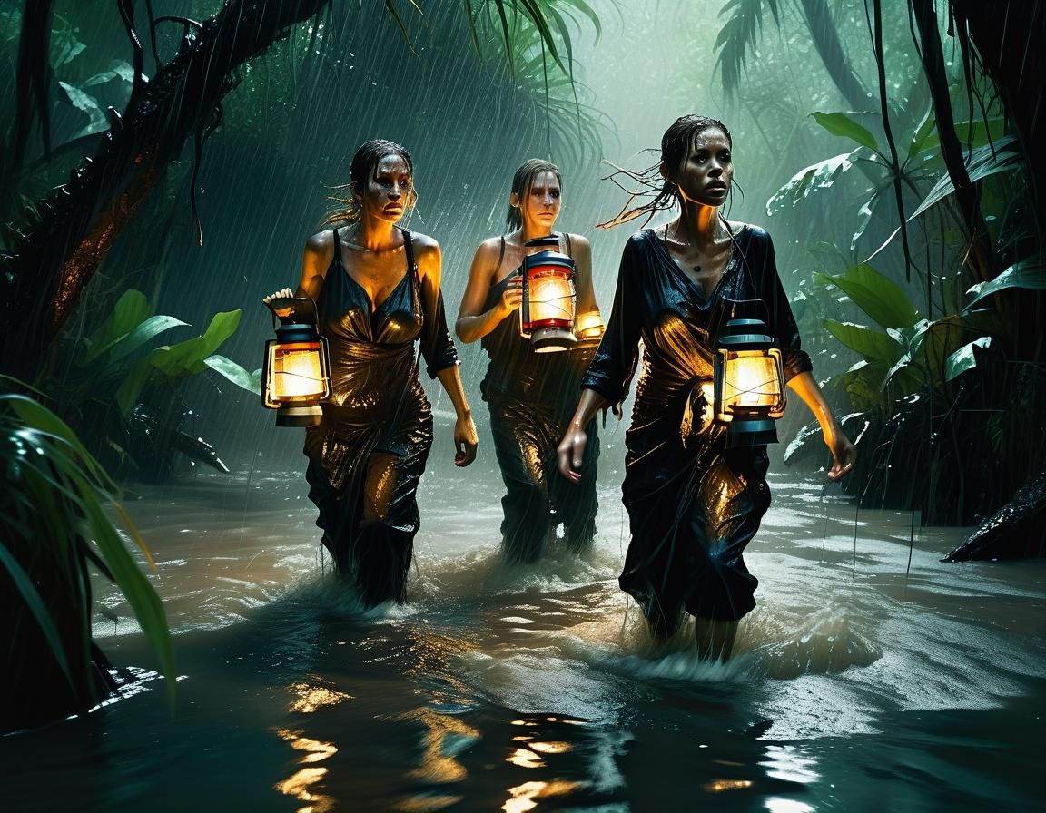 Pirate Women in Jungle Swamp, Fantasy Art