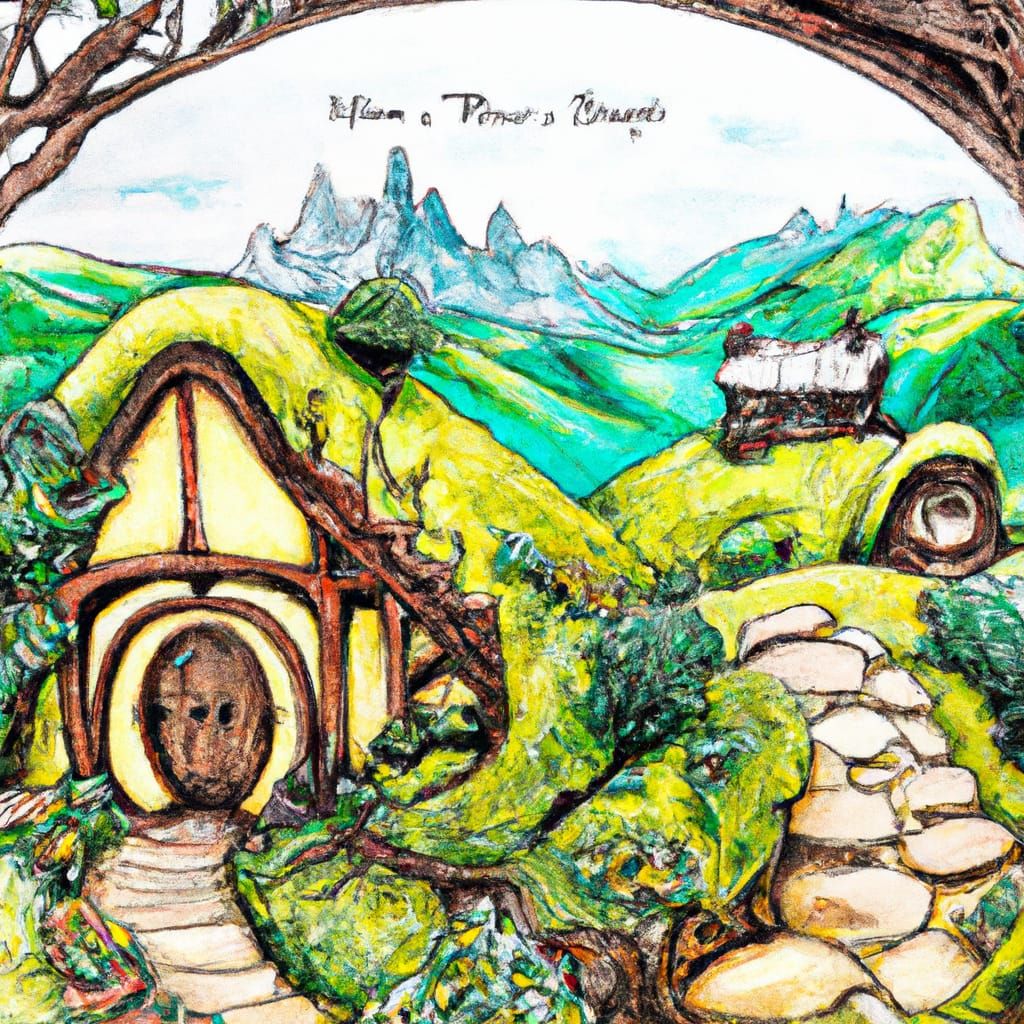 Whimsical Hobbiton in Watercolor and Ink