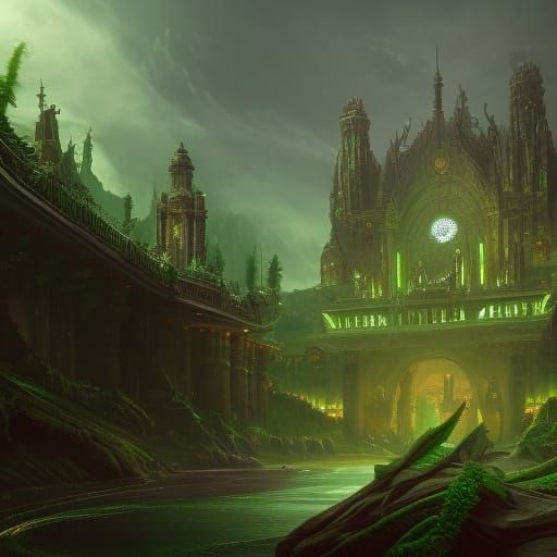 Lush Green Fantasy Landscape in Detailed Matte Painting