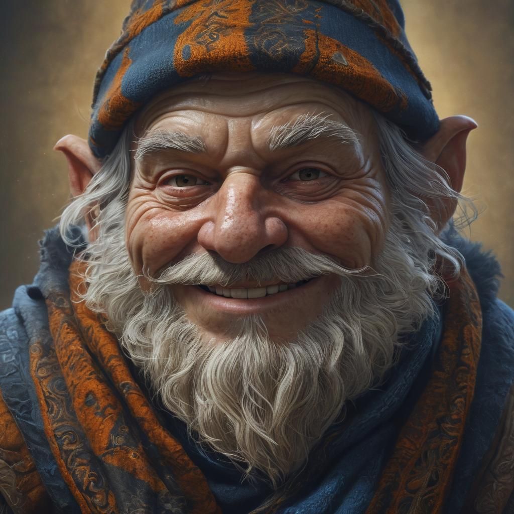 Gnome Cleric Portrait in Rembrandt Lighting Style