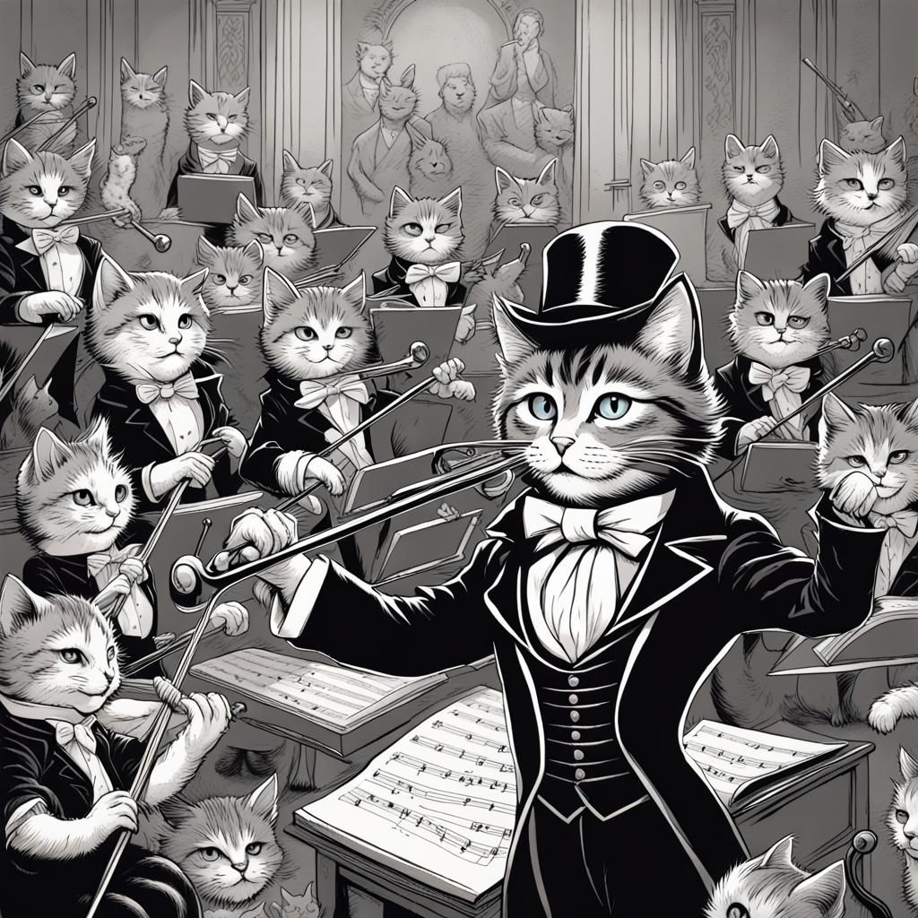 Kitten as Beethoven Conducting Cat Orchestra