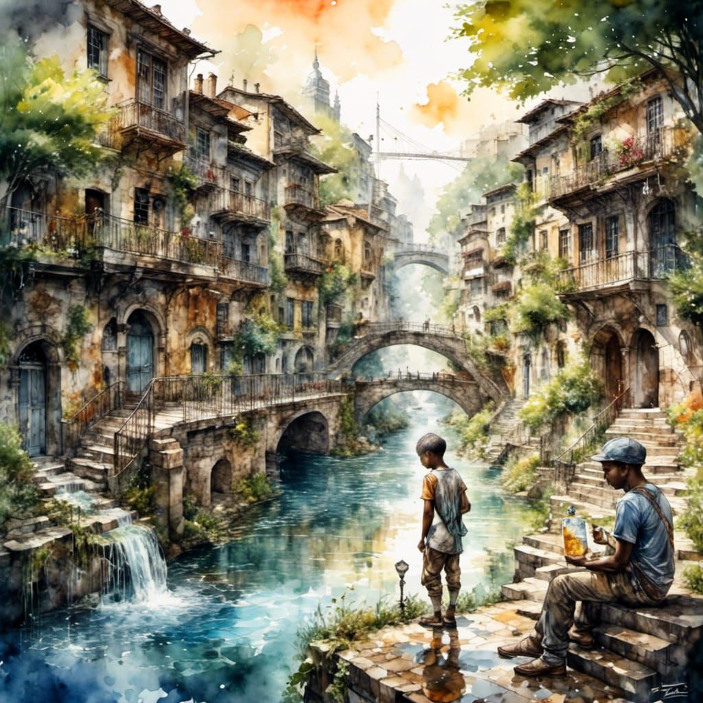 Graffiti Art: Person Drinking from River