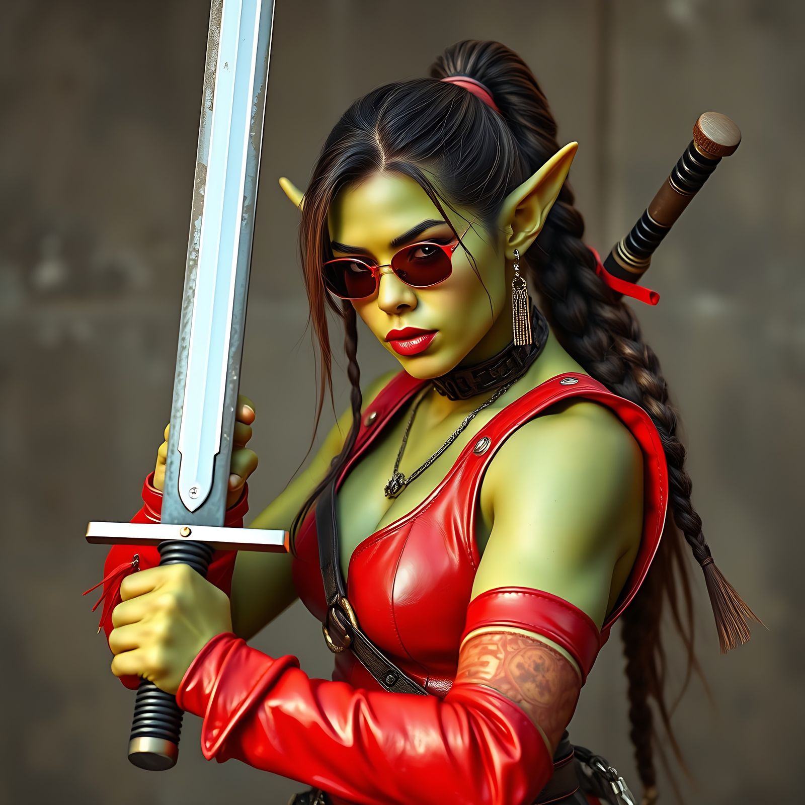 Modern Punk Ogre Fiona Training with Sword