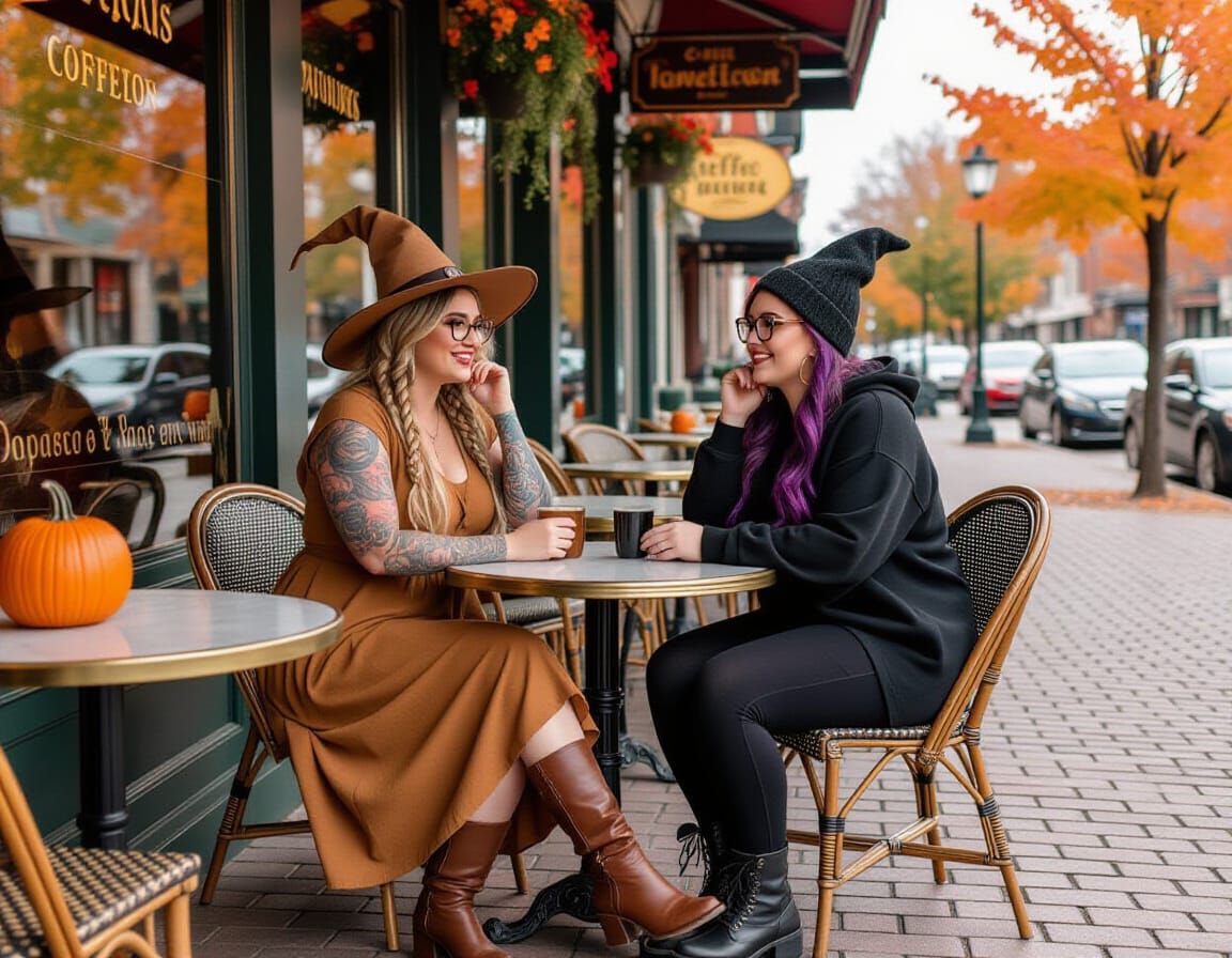 Lesbian Witches at Coffee Shop in Comic Book Style