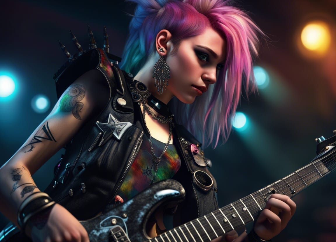 Photorealistic Rockstar Guitarist on Stage