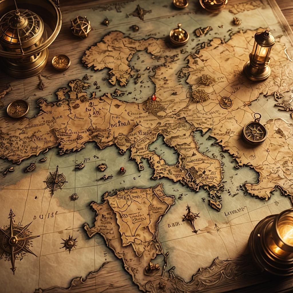 Fantasy Map Illuminated: Vibrant Digital Art in Golden Light