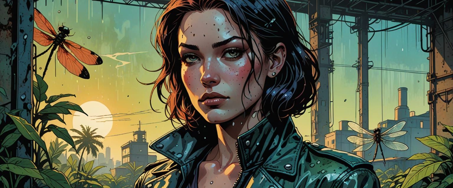 Retro Comic Bad Girl with Dragonfly Tattoo