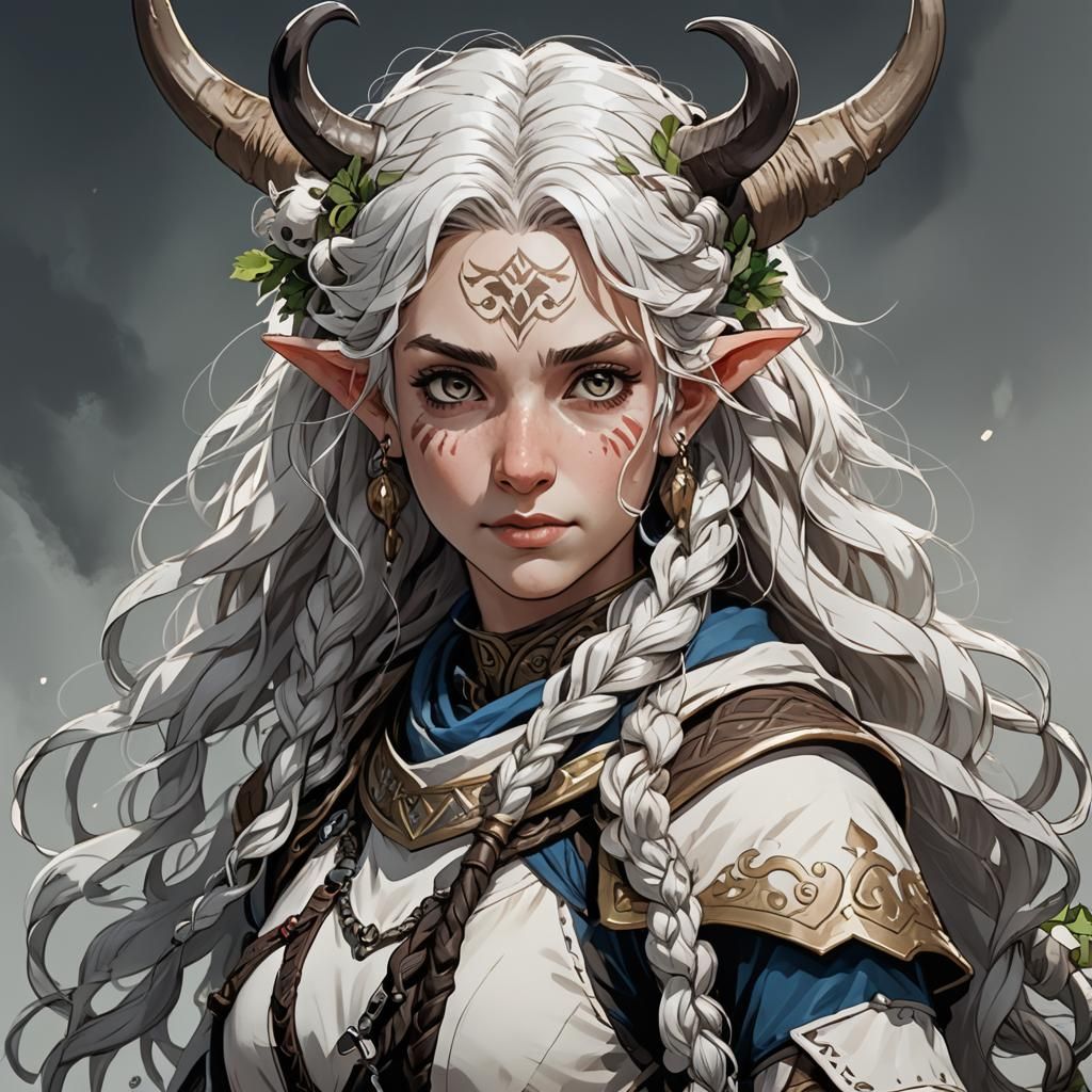 Firbolg Cow Priestess in Cel-Shaded Anime Style