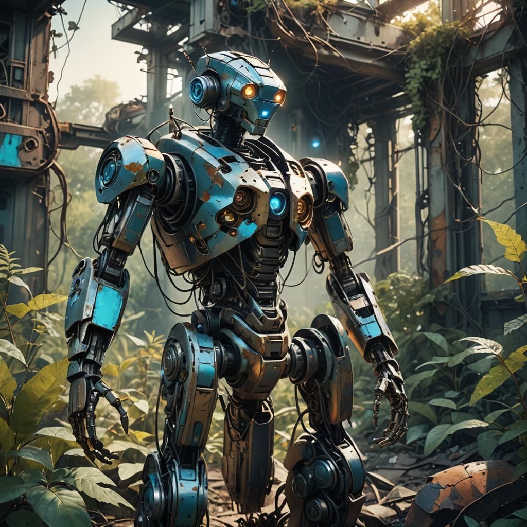 Wild Robot Concept Art in Overgrown Ruins