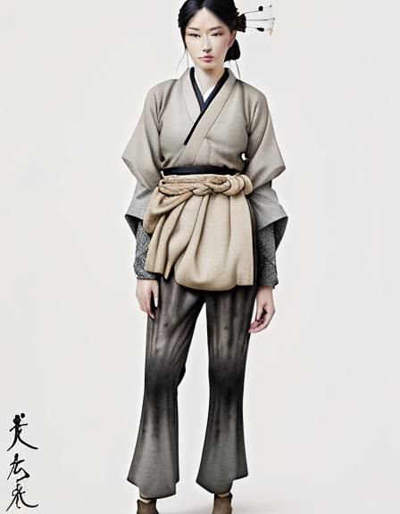 Easterling Woman in Feudal Japanese Style Ink Wash