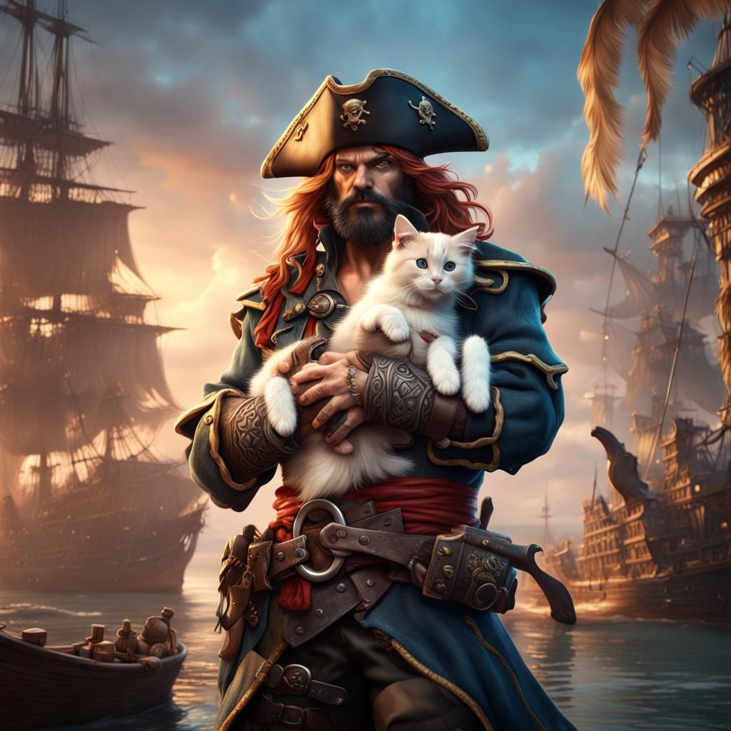Pirate Warrior with Kitten: Detailed Matte Painting
