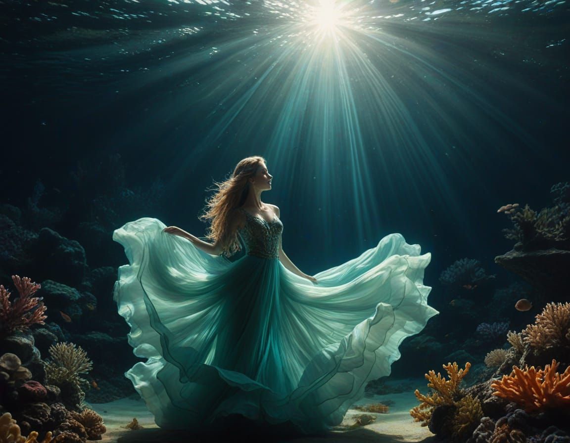 Woman Dancing in Sun-Drenched Coral Reef