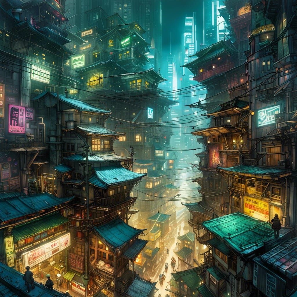 Cyberpunk Cityscape on Stacked Platforms