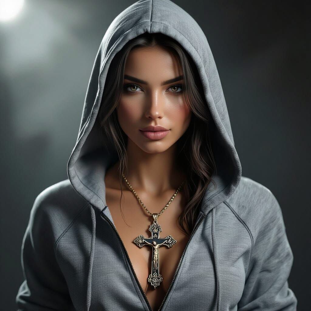 Reverent Woman with Orthodox Cross Pendant