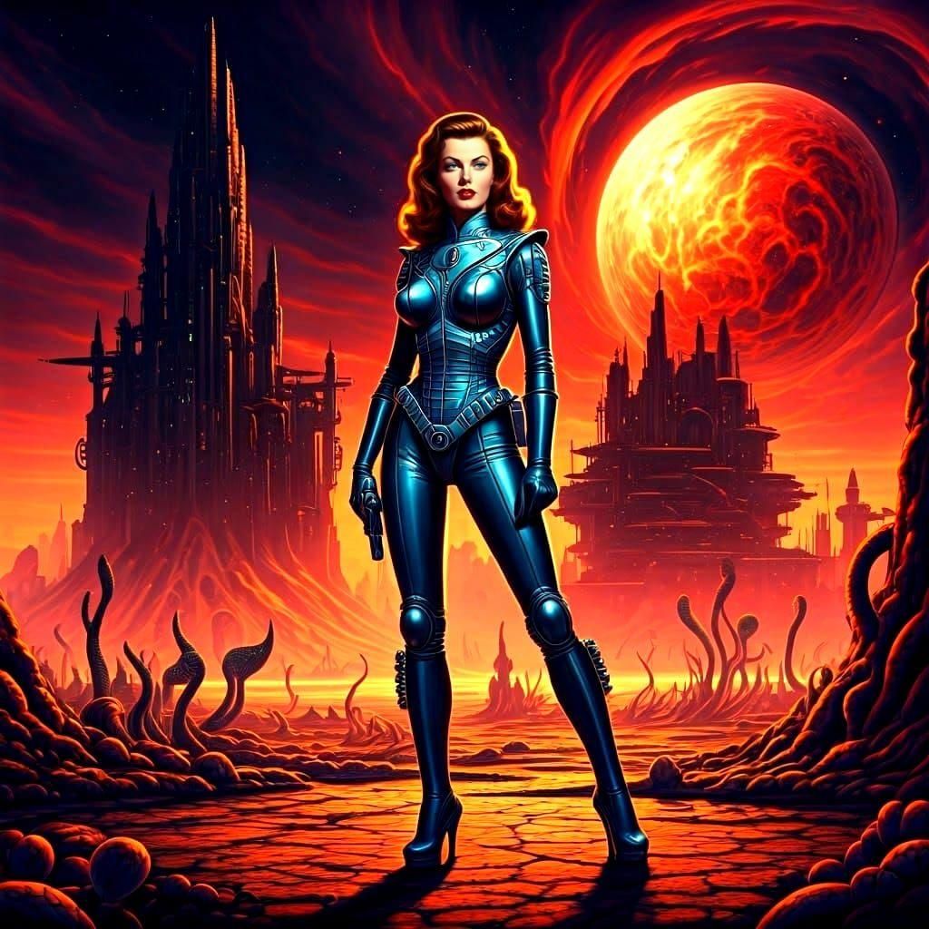 Retro Sci-Fi Pulp Cover: Woman on Alien World