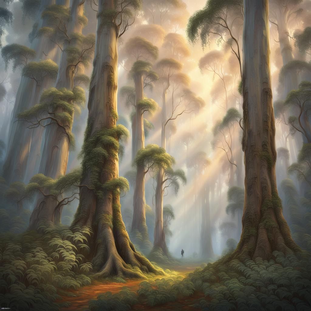 Mystical Eucalyptus Forest in Romantic Realism Style
