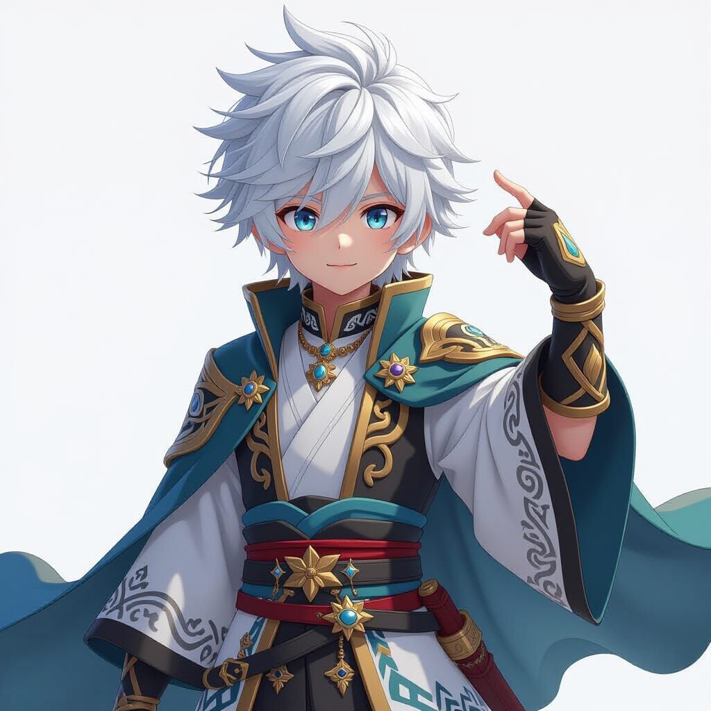 Handsome White-Haired Boy in 3D Anime Style