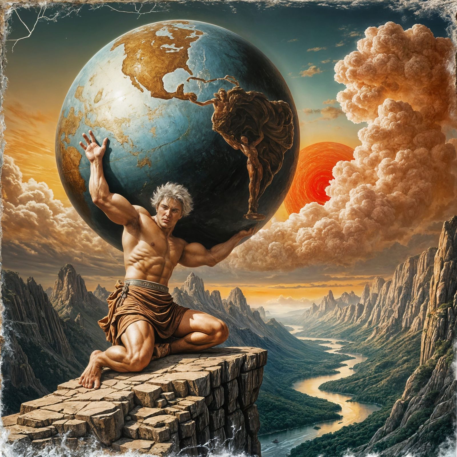 Mighty Atlas in Luis Royo Oil Painting Style