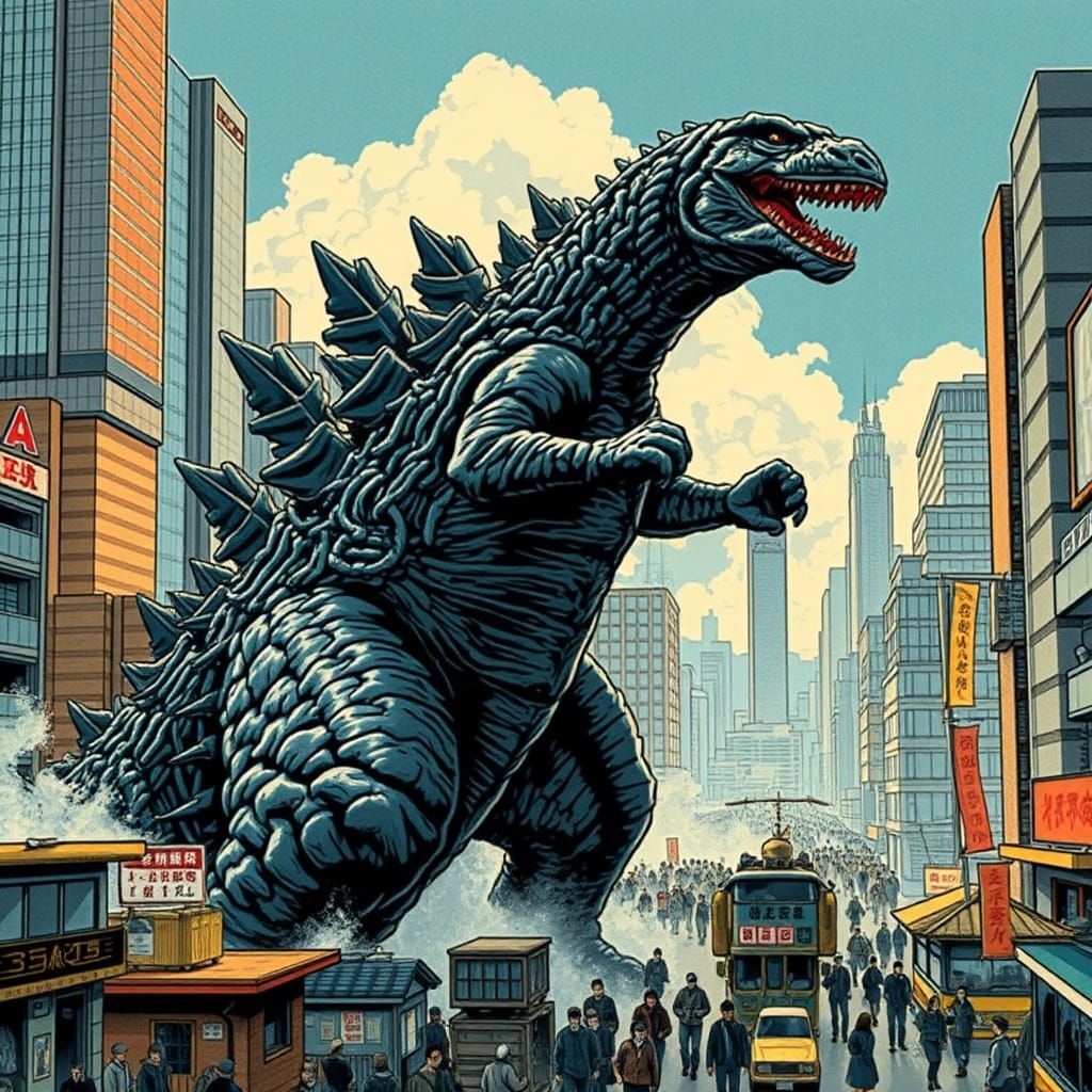 Godzilla Rampage in Metropolis, Graphic Novel Style