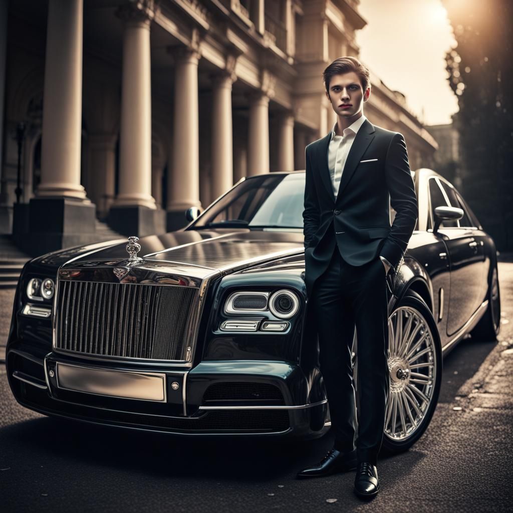 Hyperrealistic Young Millionaire with a Car