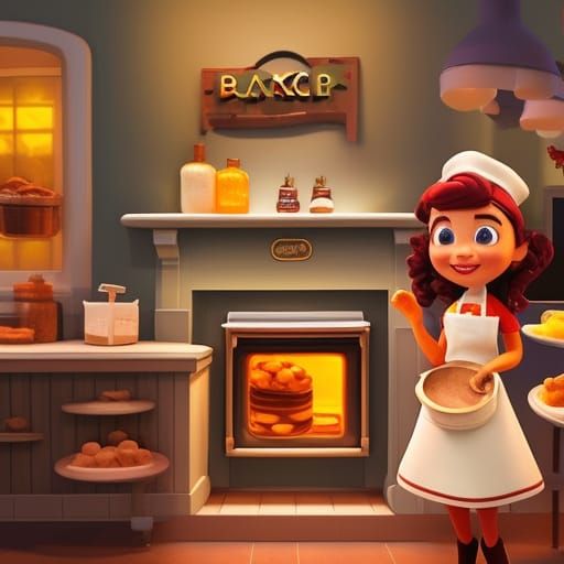 Quaint Baker Girl Making Pies: 3D Digital Art