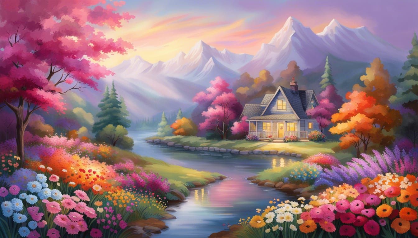 Radiant Garden Aglow with Kaleidoscopic Colors