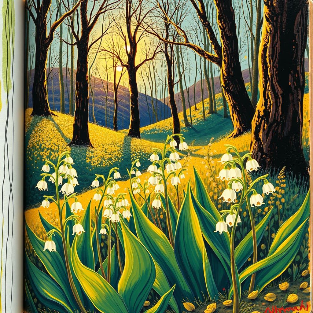 Graffiti Dreamscape: Vibrant Lily of the Valley Blooms in a ...