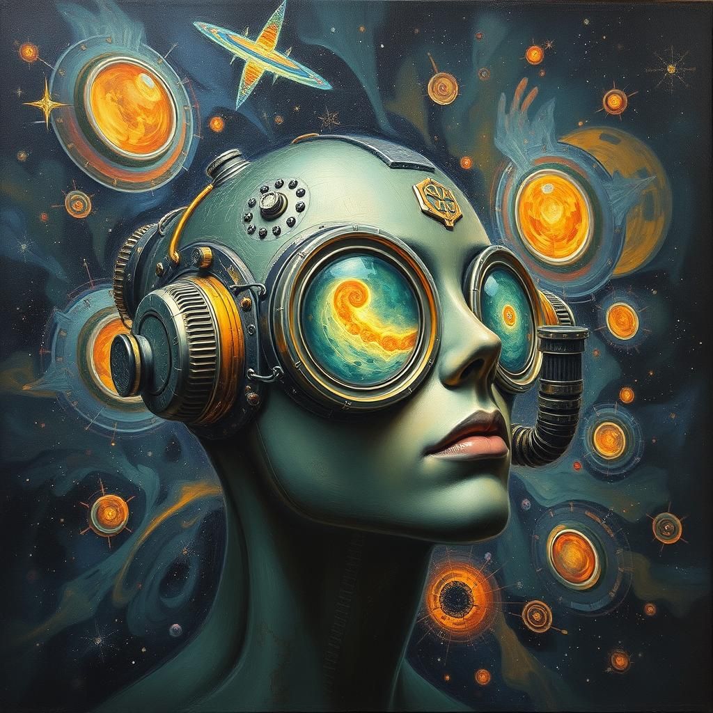 Steampunk Biometric Invention as Oil Painting