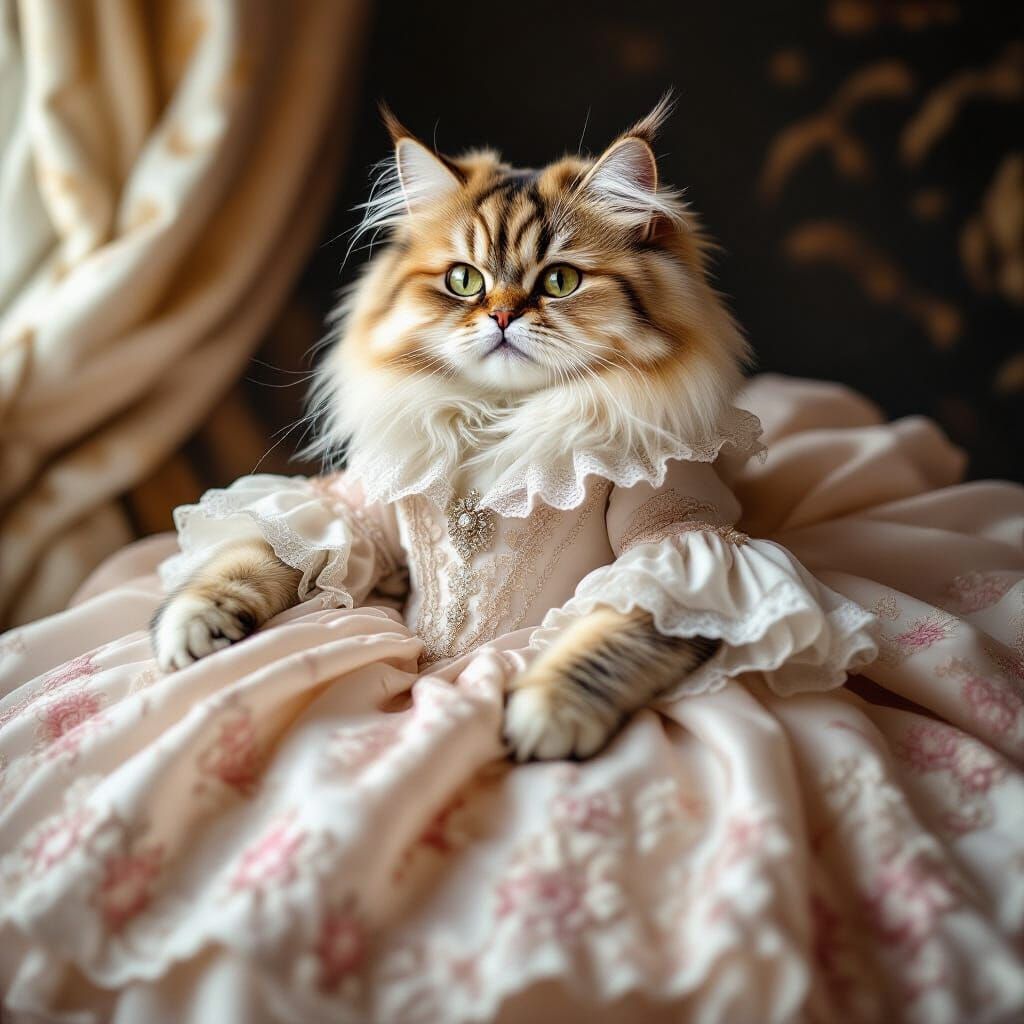 Fluffy Persian Cat in Haute Couture Gown - Fine Art Photogra...