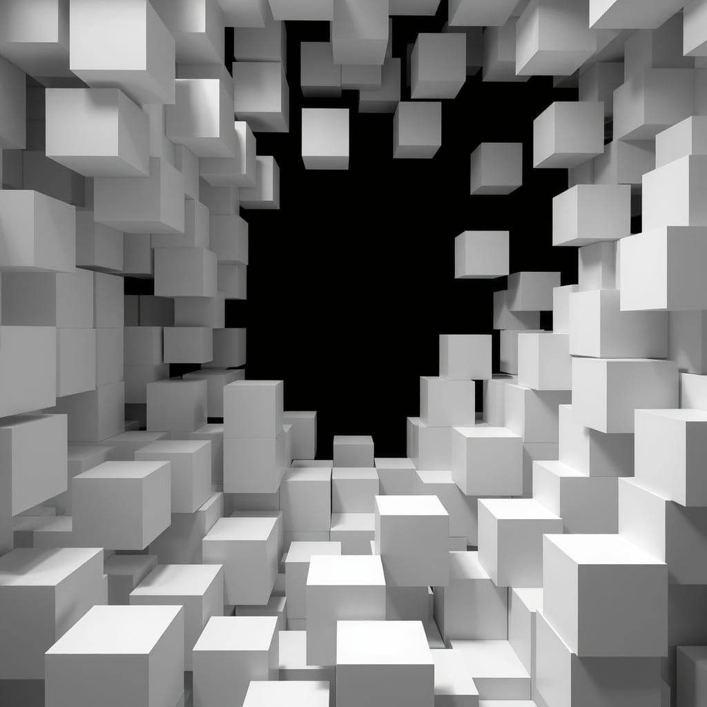 Lost in Black Void with White Cubes