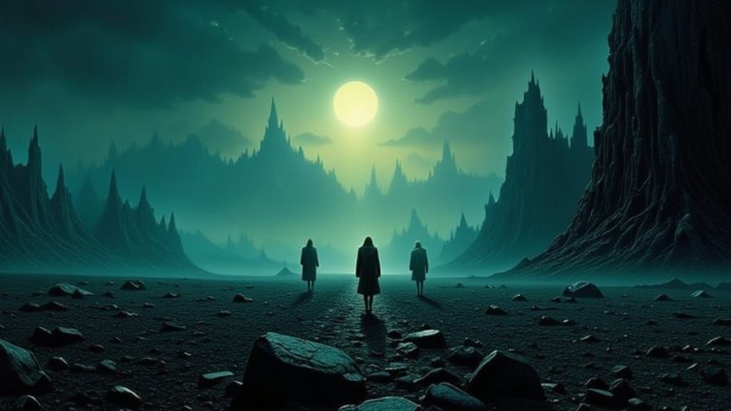 Rocky Plains and Distant Mountains Under Vague Light