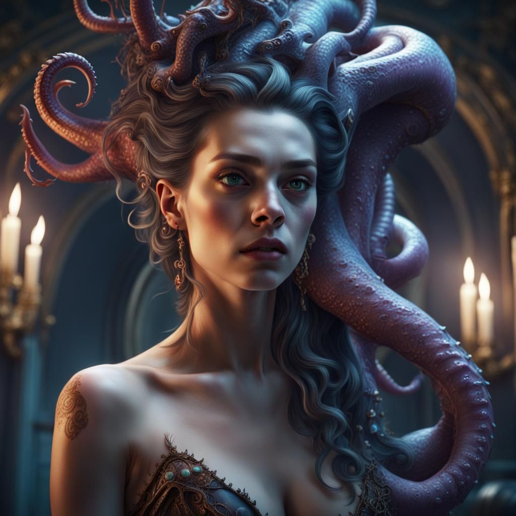 Princess Hypnotized by Tentacle Monster: Detailed Fantasy Ar...