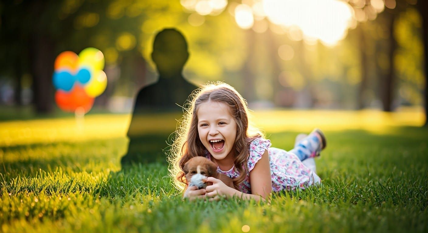 Girl with Shadow Pet in Sunny Park