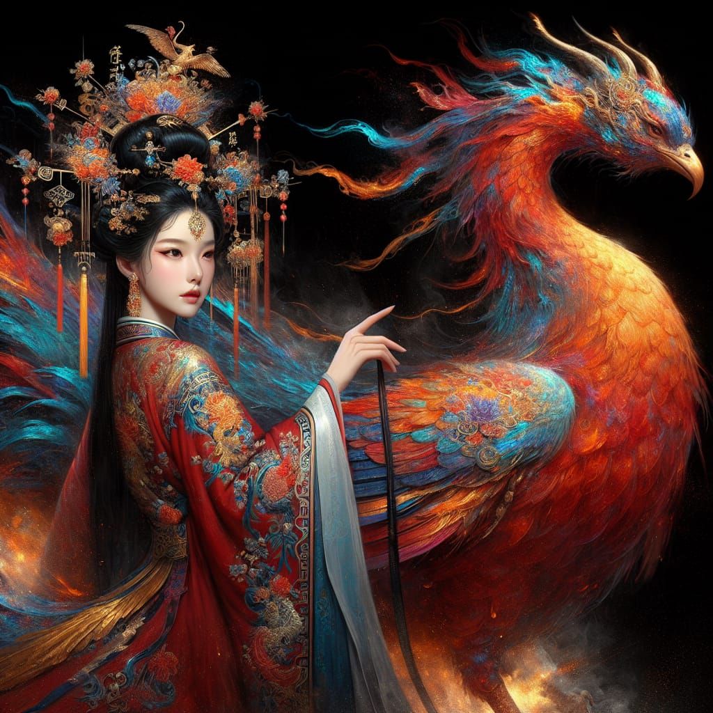 Mysterious Chinese Goddess Rides Cinnabar Phoenix in Han Dyn...