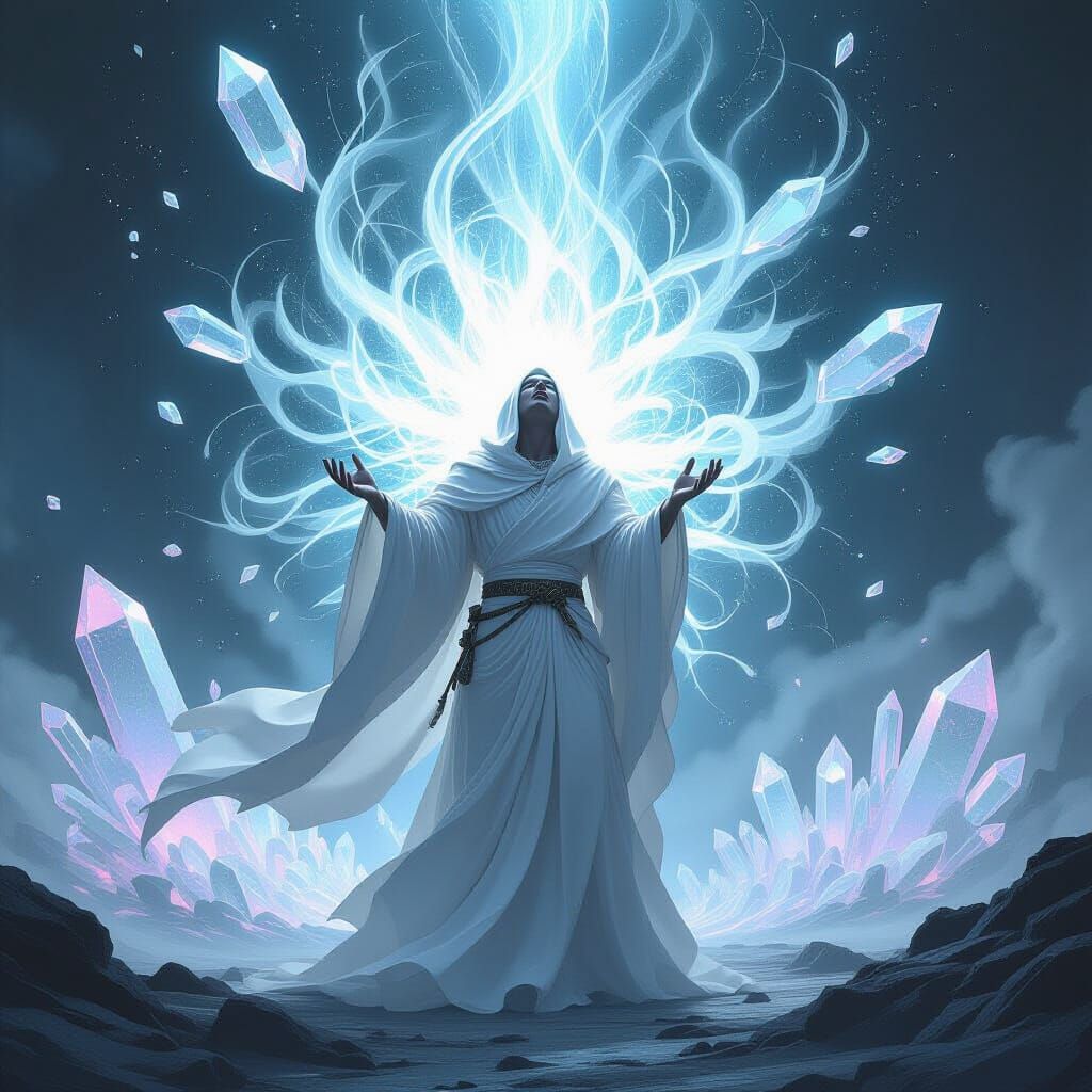 Mystical Being Sings Amidst Crystal Eruption