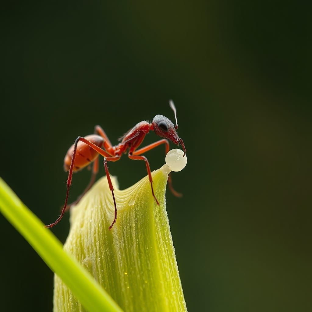 Macro View of Ant Carrying Rice Grain