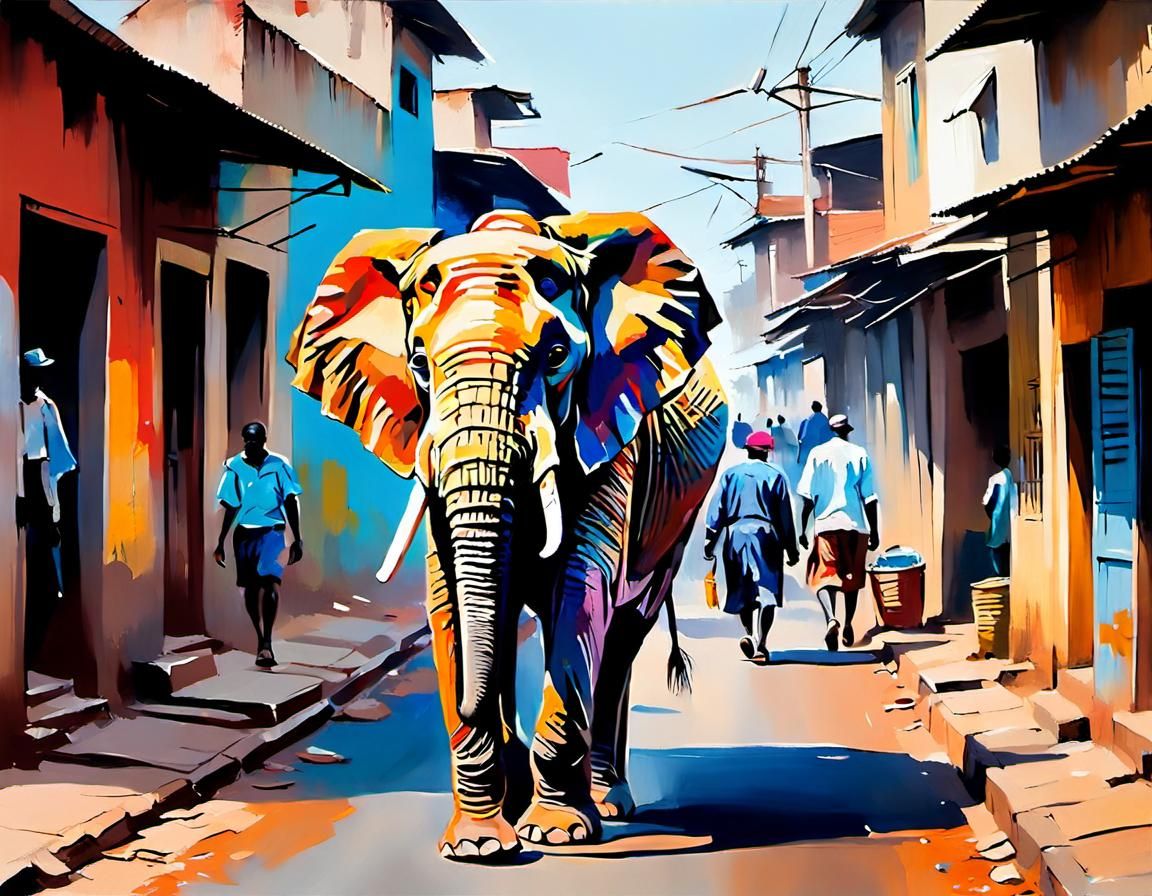 Elephant in Cameroon: Oil Painting Style