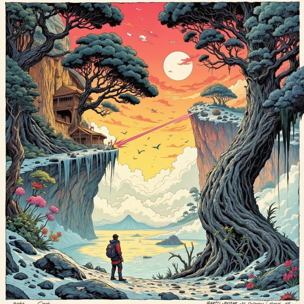 Laser Firing From Earth2: Japanese Ink Print Style