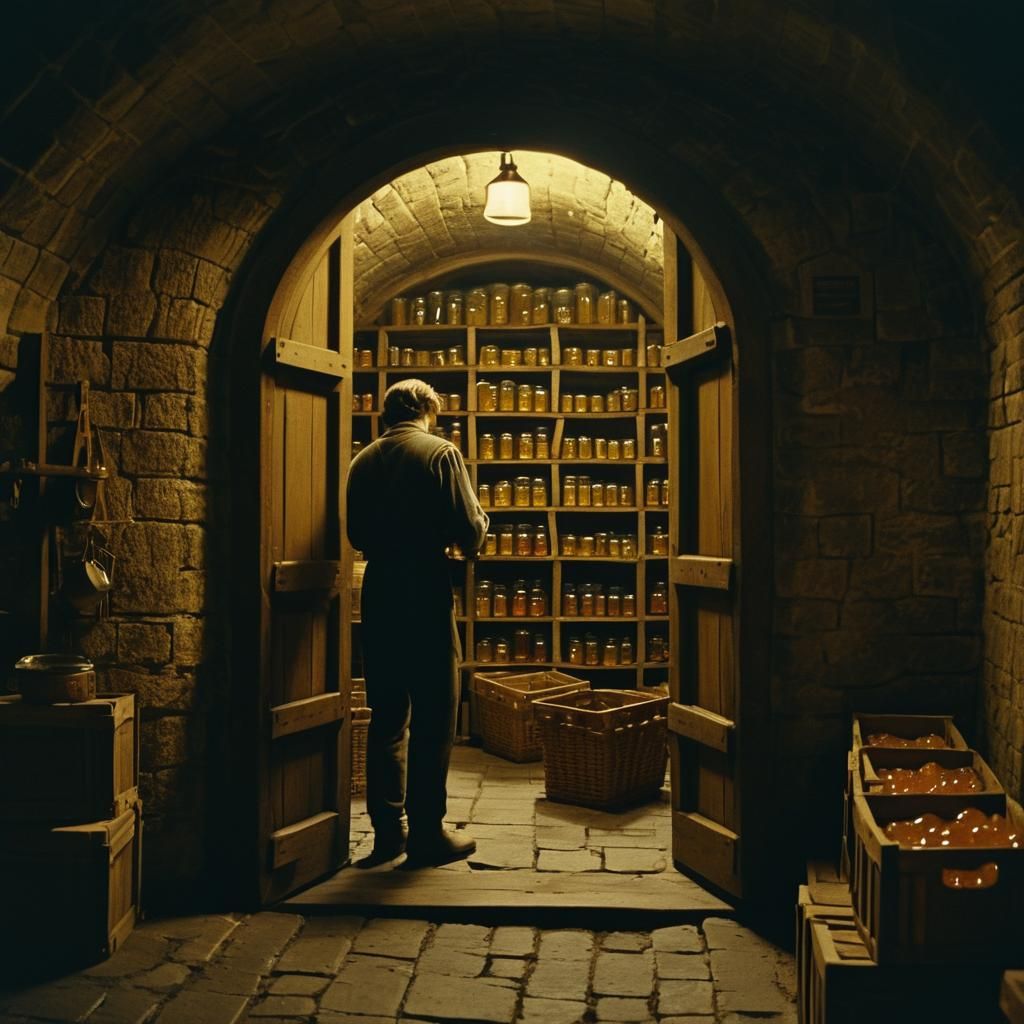 Workers Packing Jelly Inside Vault in Golden Hour Light