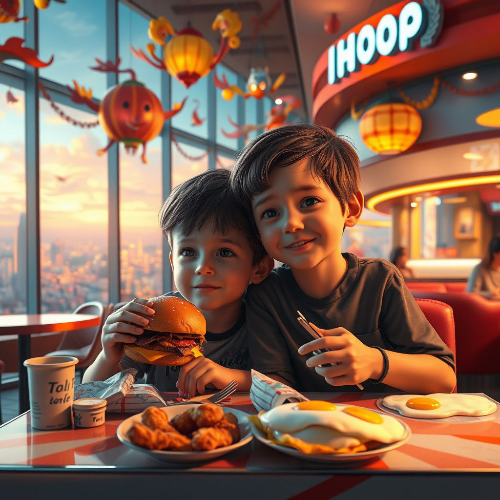 Children Enjoying IHOP Meal, Detailed Matte Painting