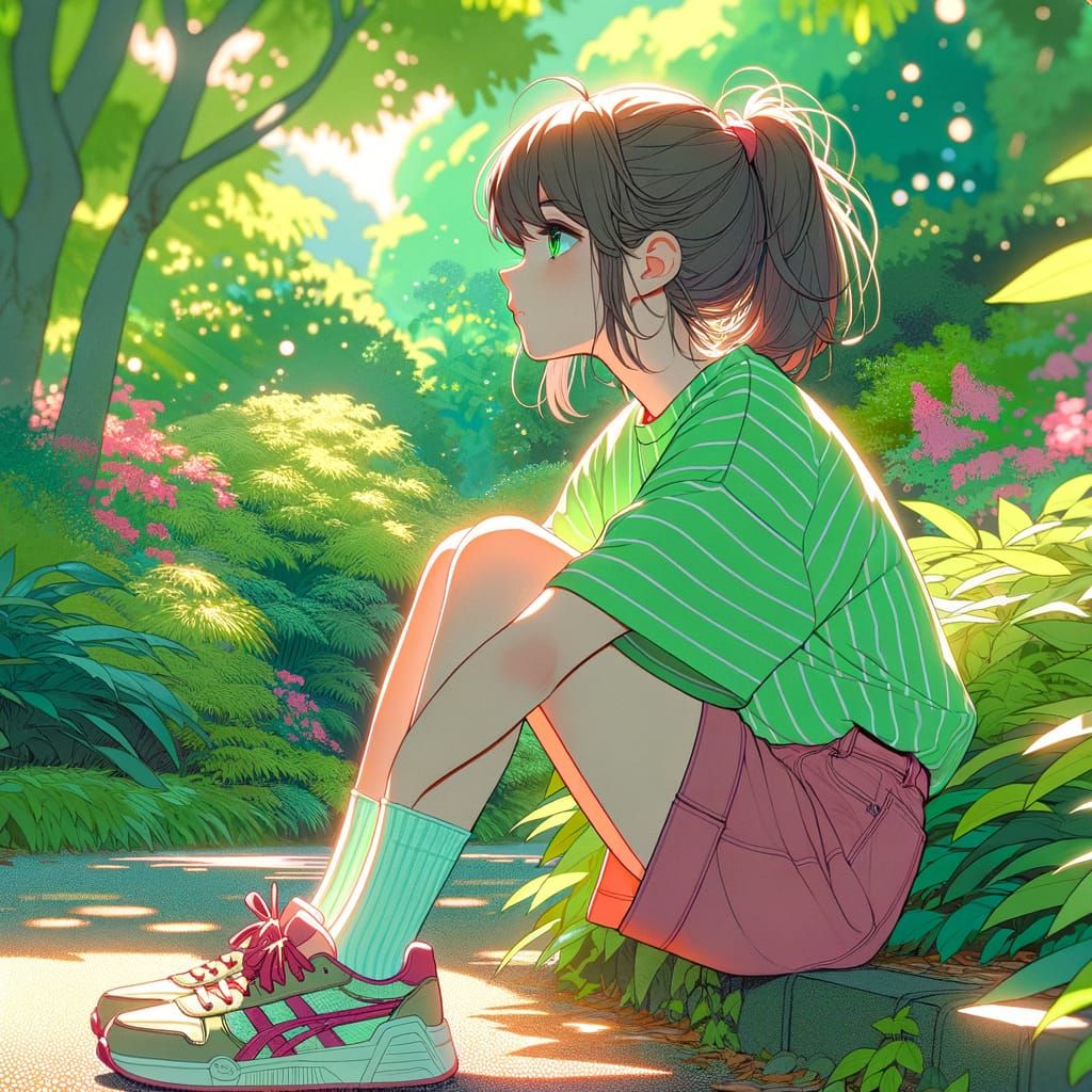 Anime Girl in Nature, 3D Rendered Style