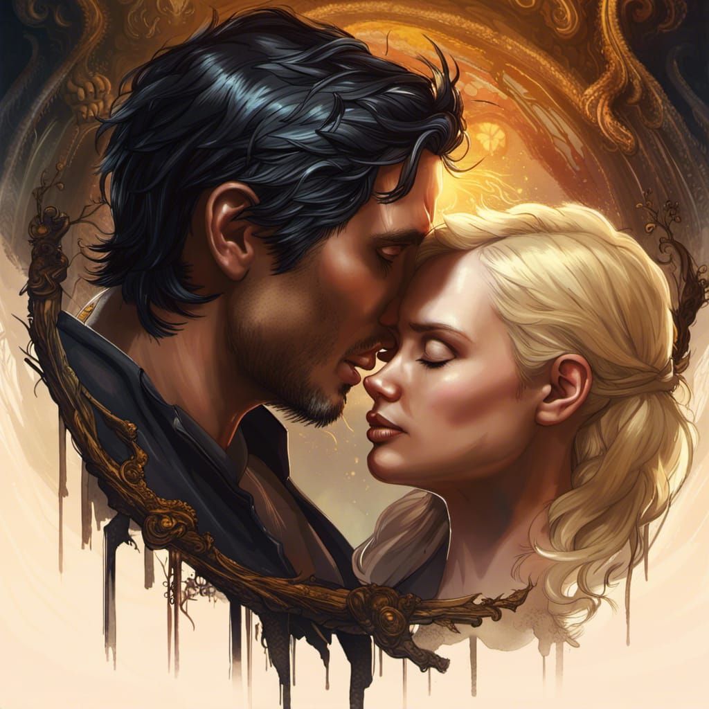 Romantic Dark Fantasy Kiss, Hyperdetailed Concept Art