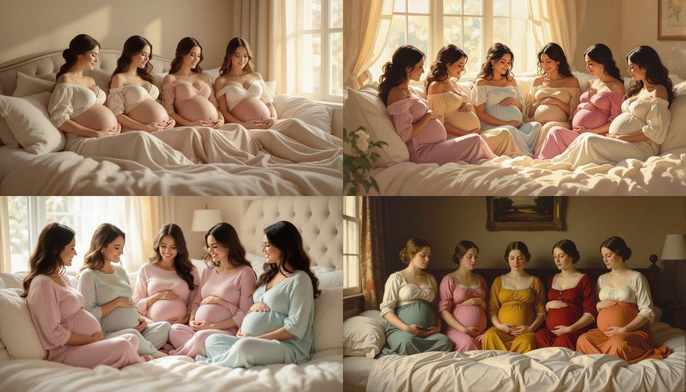 Six Pregnant Women Posed on a Bed