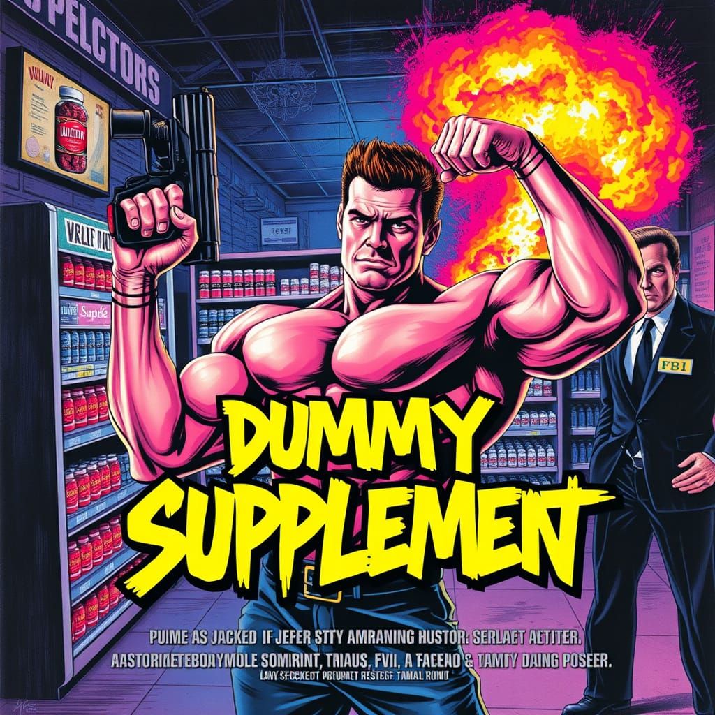 90s Action-Comedy Movie Poster with Bodybuilder