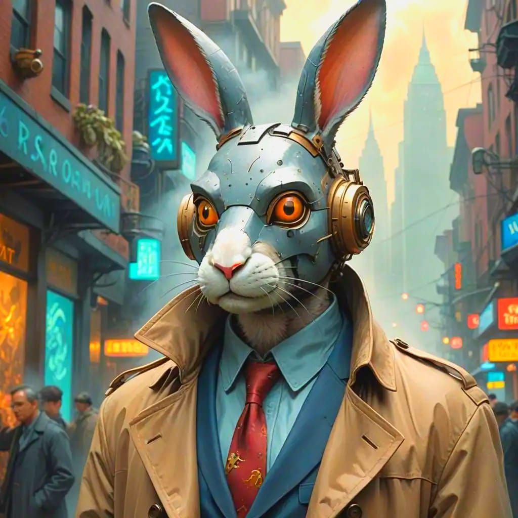 Cyberpunk Rabbit Figure in Hyperrealistic Detail